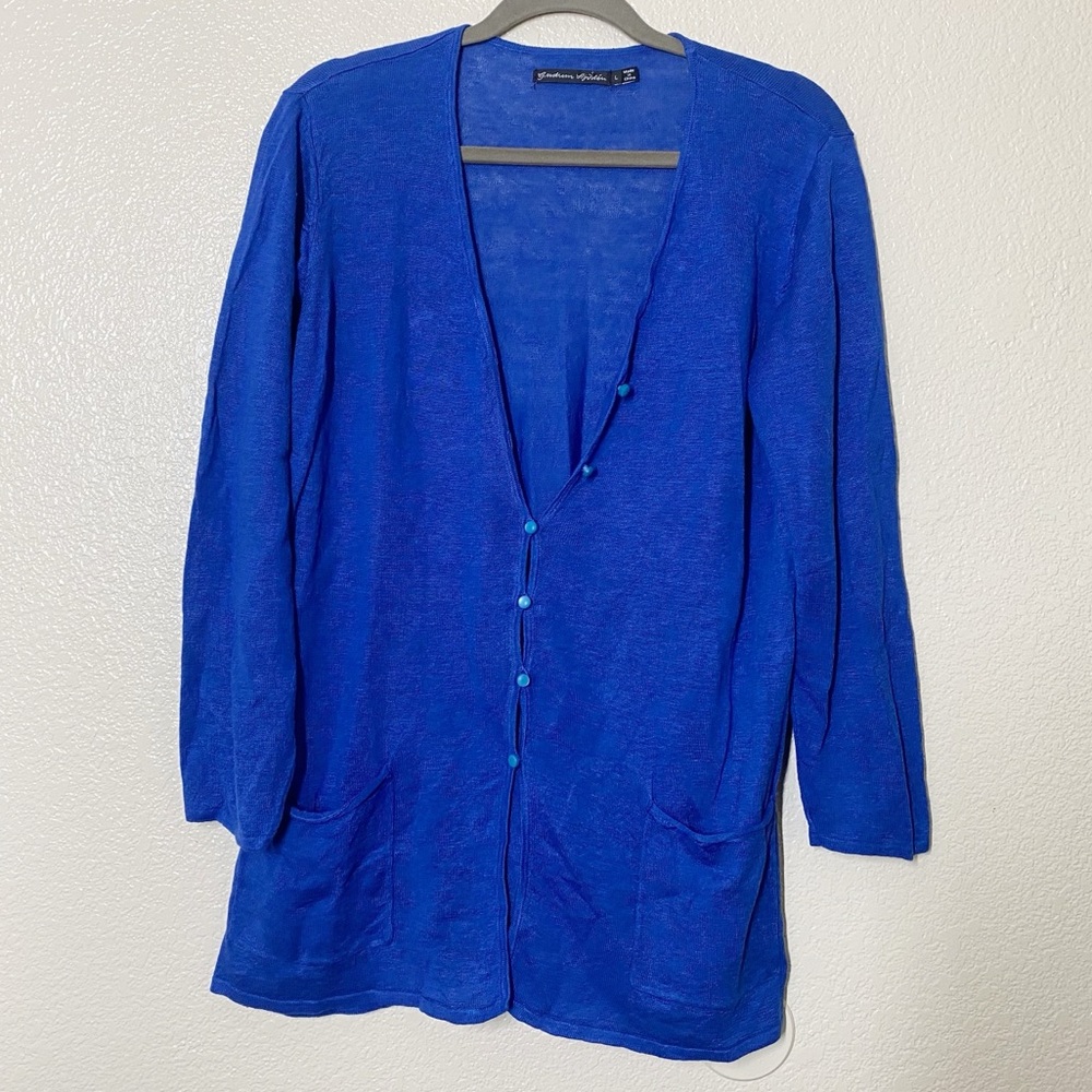 Gudrun Sjoden Button Front Linen Cardigan Blue